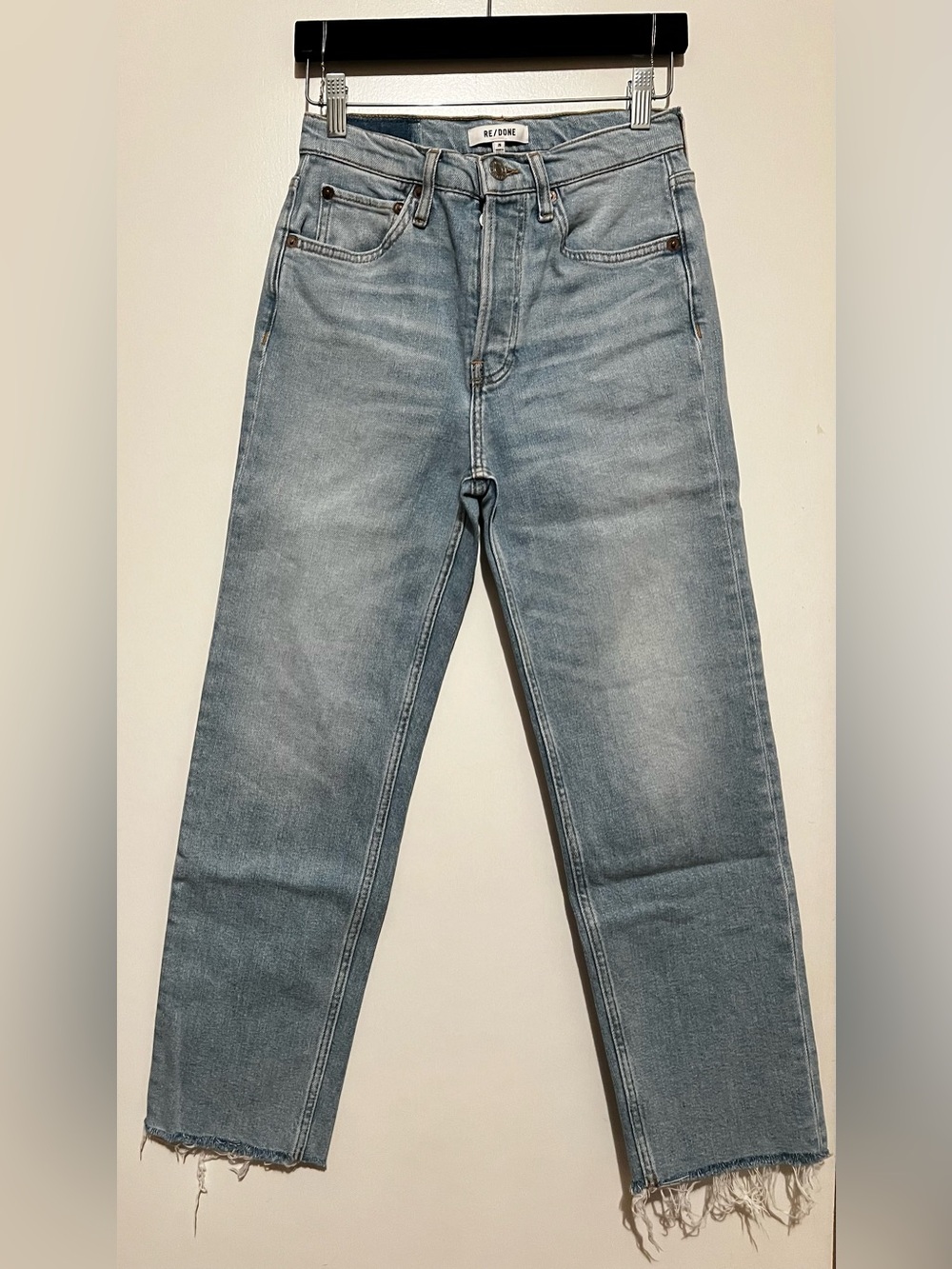 Re/Done 70s Stove Pipe Light Blue Button-Fly Denim Jeans in color Egho